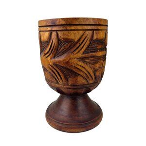 Handmade Carved Wooden 9" Vase Planter Boho Bohemian Hawaiian Pineapple VTG